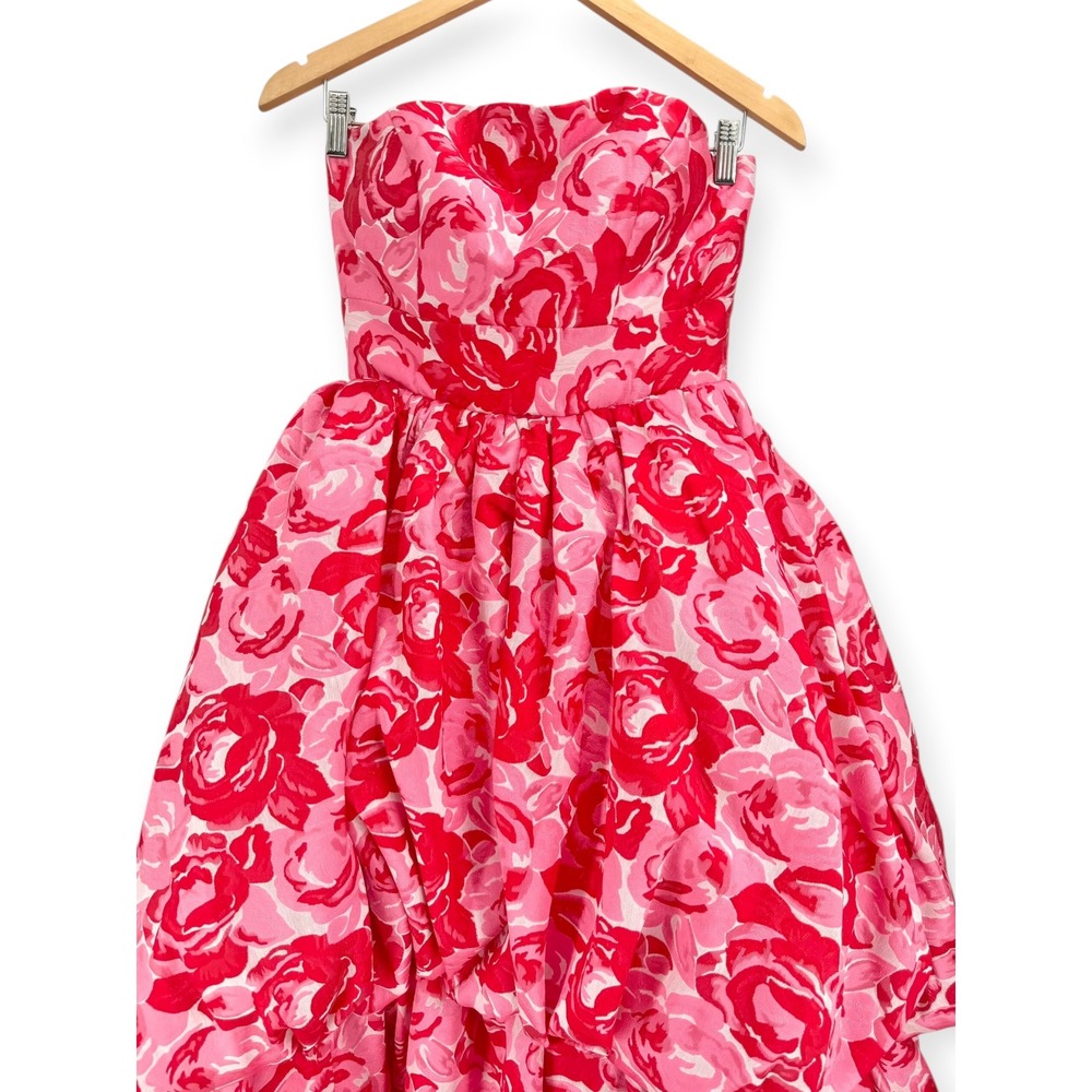NEW Mac Duggal Pink Brocade Strapless Bubble Hem Ballgown $798 - Size 4 - Picture 8 of 13